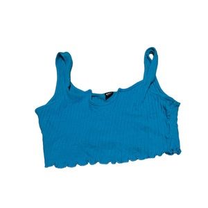 shein, blue, and small, US 4, EU 36. although the tank top does run big.